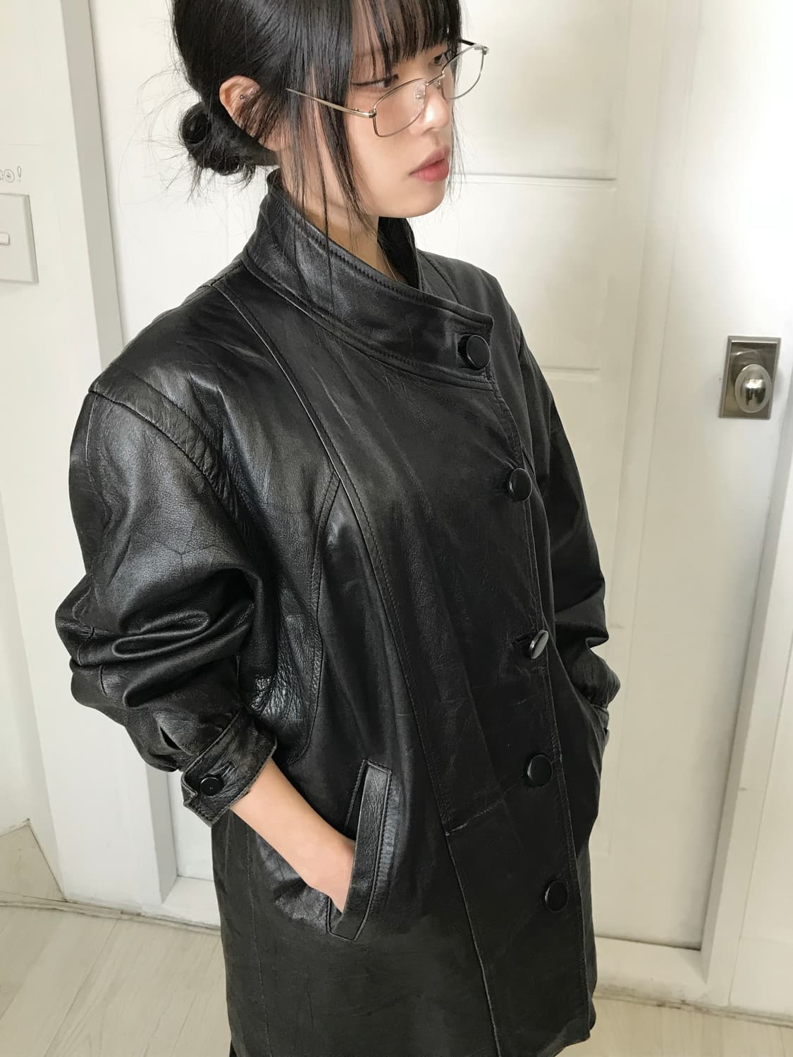 블랙 사선 양가죽 자켓 상품이미지5