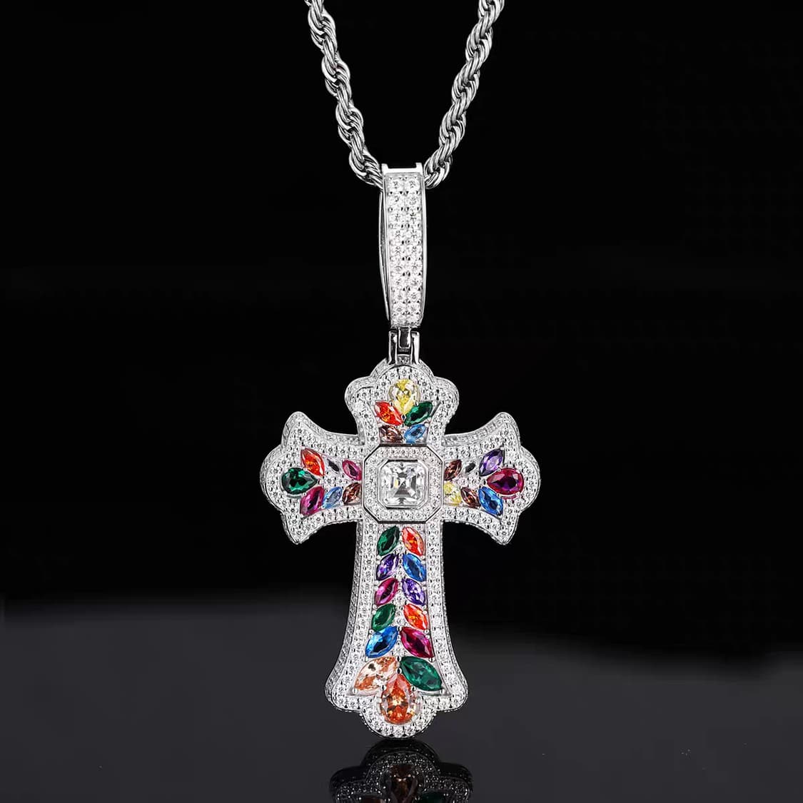 Oceanora S925 스털링 실버 모이사나이트 크로스 펜던트 상품이미지1