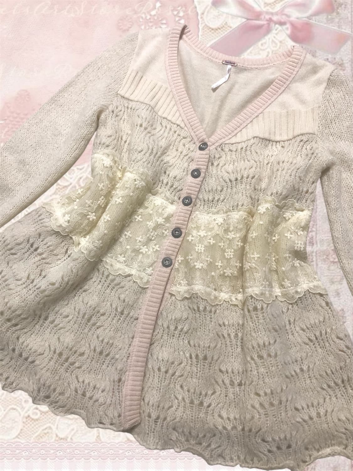 빈티지 모리걸 레이스 가디건 히메갸루 리즈리사 엑시즈팜 어스뮤직 상품이미지1