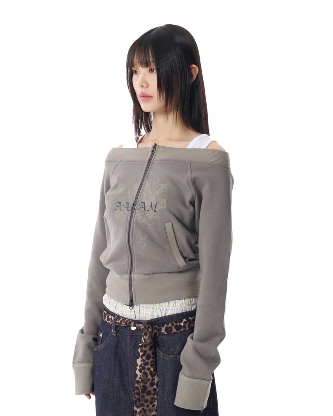 아캄 오프숄더 집업 CROS2 Off-shoulder Zip-Up (Kh 상품이미지1