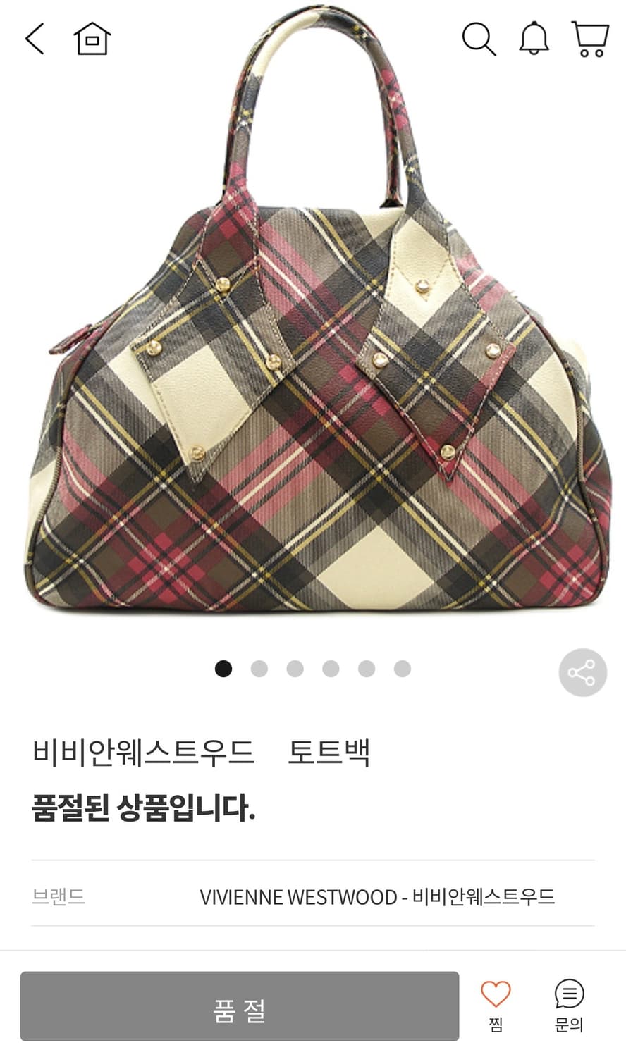 비비안웨스트우드 체크 토트백 라지 상품이미지3