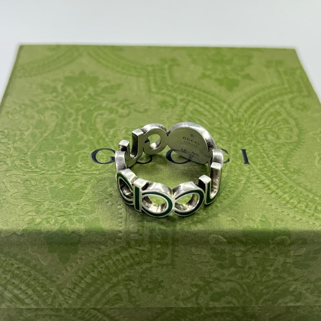 새상품 구찌 반지 인터로킹 G 에나멜 링 실버 그린 에나멜 상품이미지7