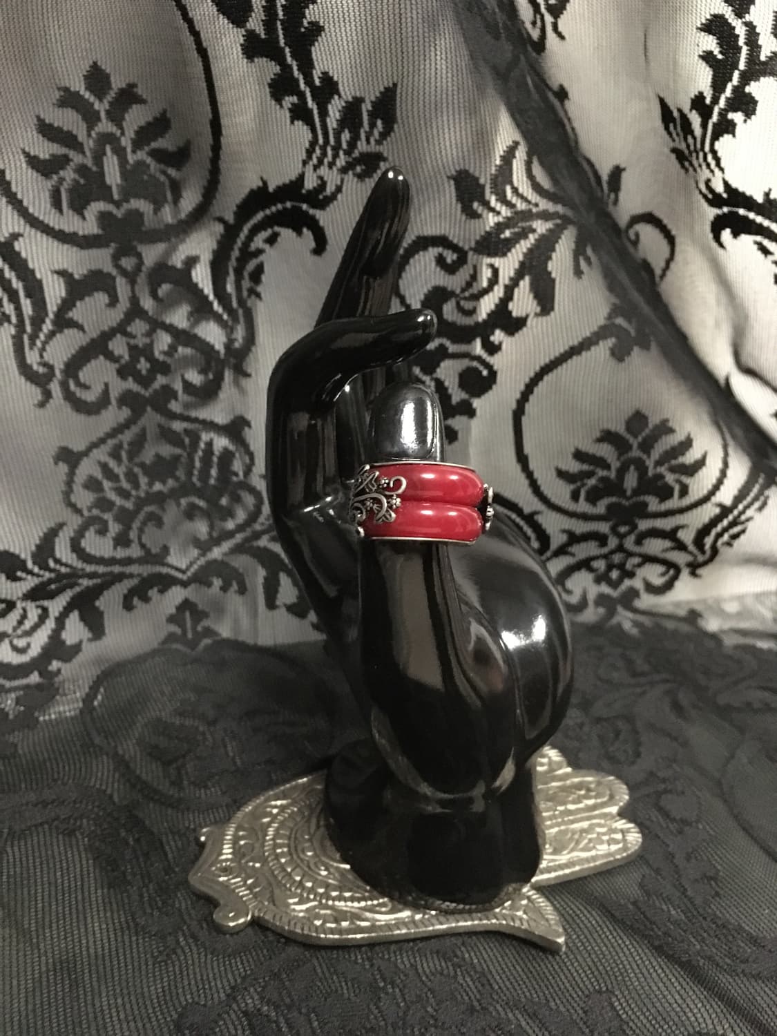 Vintage 핀터레스트 묵주 레드 오리엔탈 문양 오픈링 상품이미지4