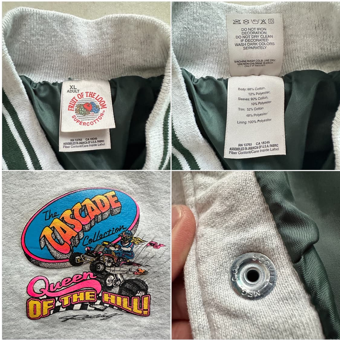 90s 빈티지 후르츠오브더룸 슈퍼코튼 바시티 자켓 MADE IN USA  상품이미지6