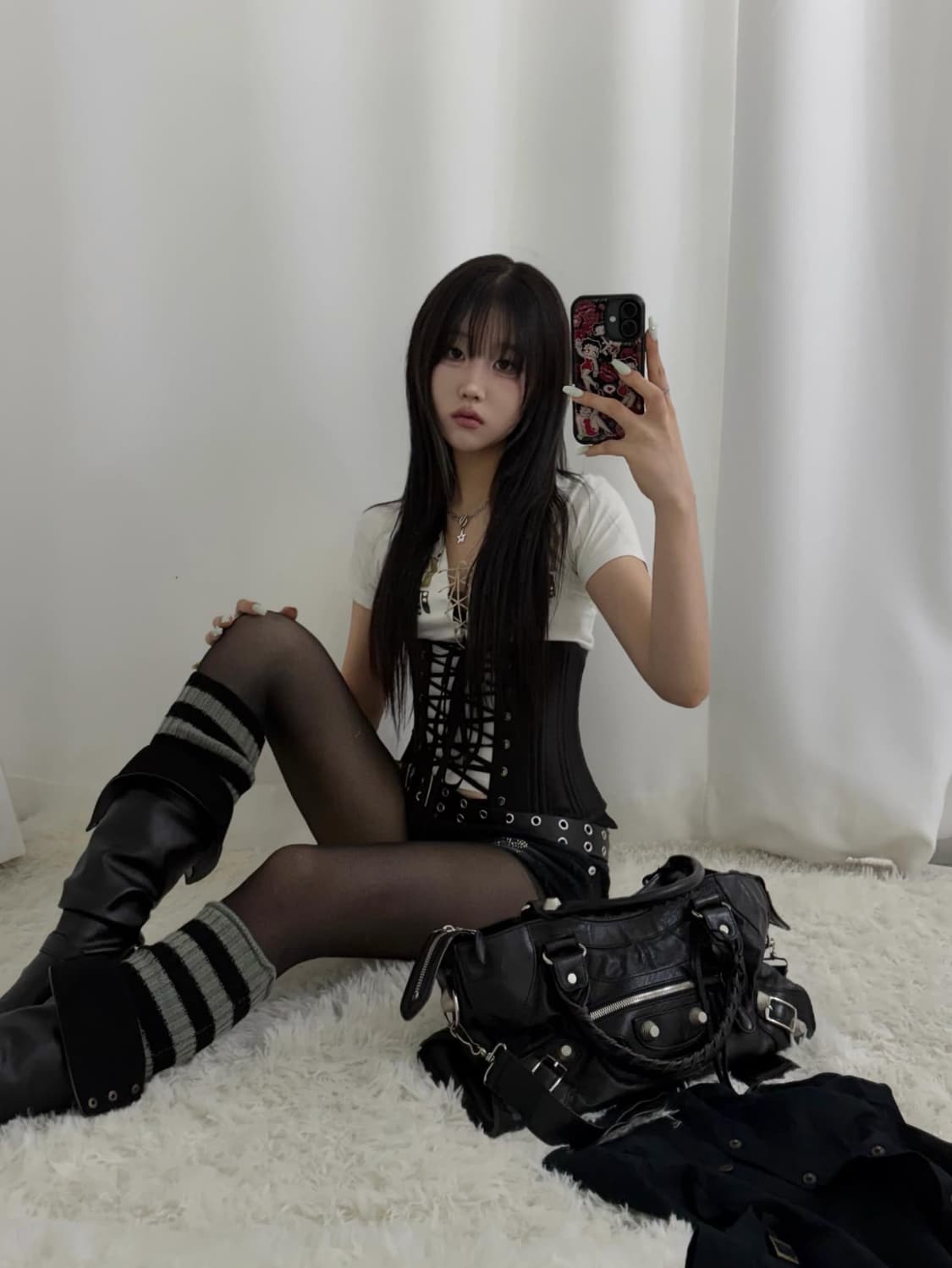 <예약중> 데일리펑크와투케 락시크 코르셋 아일렛 딱붙 코디세트 상품이미지2