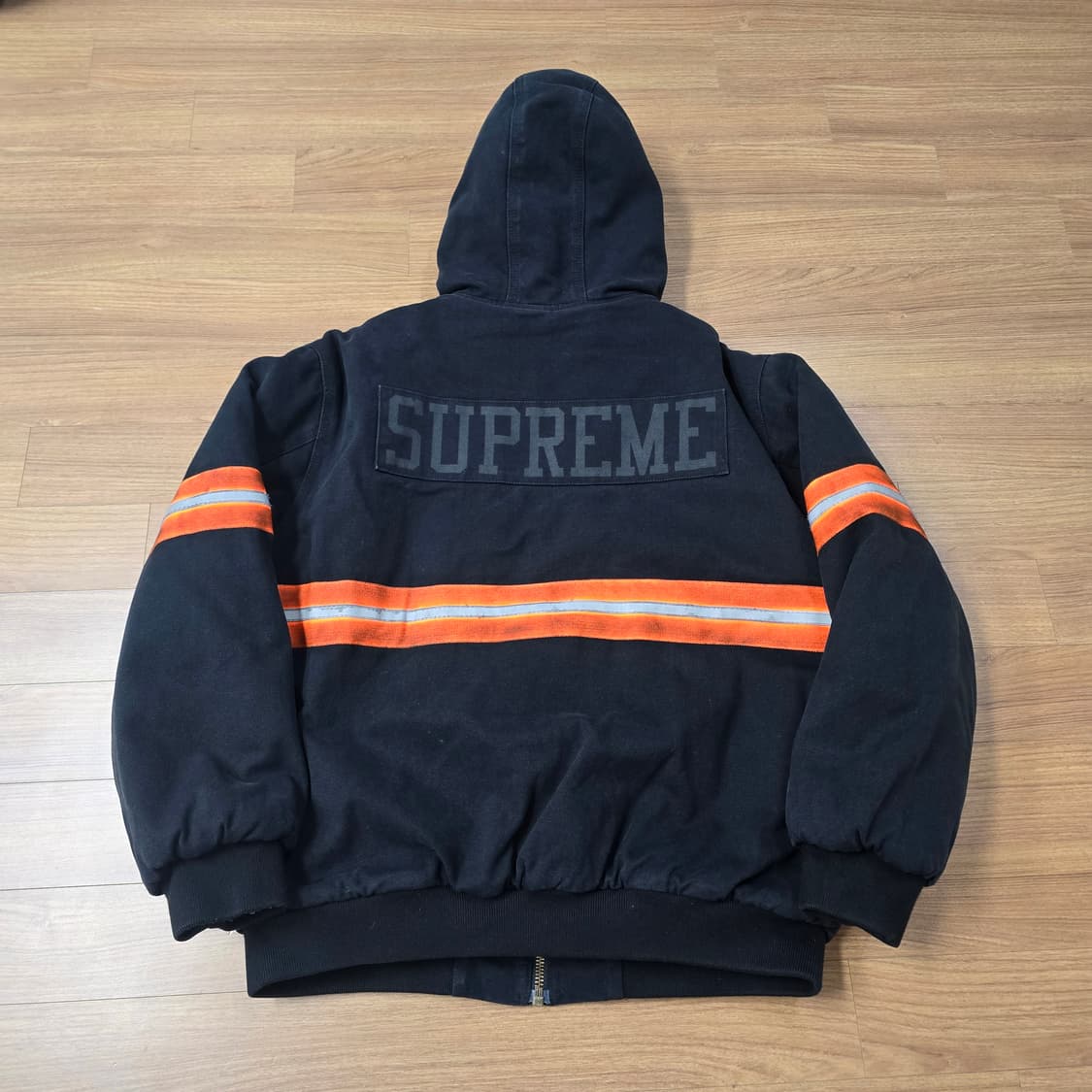 (L) 슈프림 리플렉티브 스트라이프 후드 워크 자켓 블랙 상품이미지2