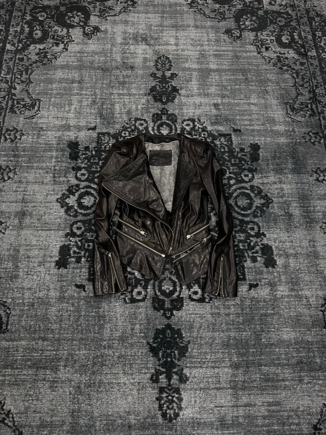Unknown asymmetry zipper lamb skin jacke 상품이미지2