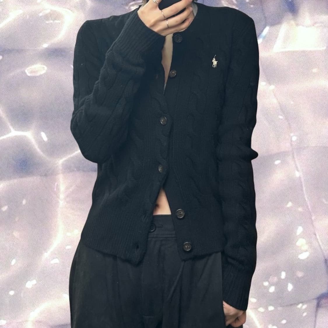 폴로 랄프로렌 신형 꽈배기 케이블 니트 울 캐시미어 가디건 블랙 S  상품이미지3