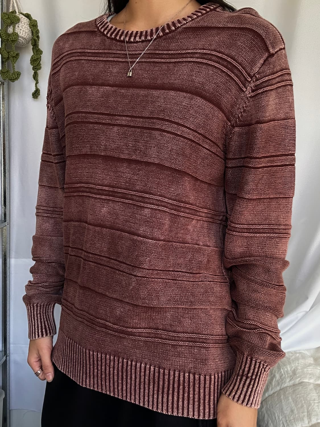 빈티지 버건디 코튼 라운드 니트 상품이미지3