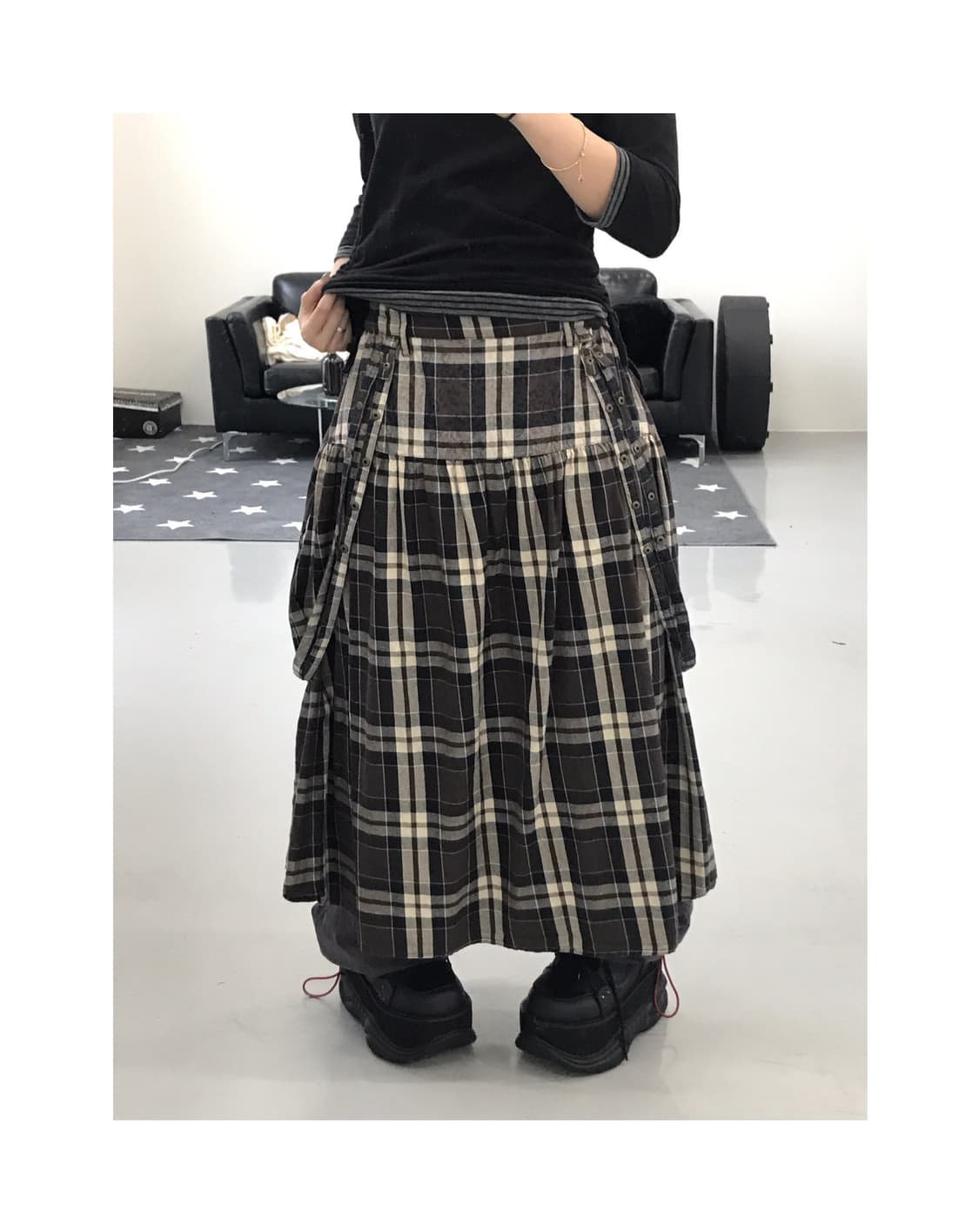 Jpn Brown Checked Long Skirts 상품이미지1