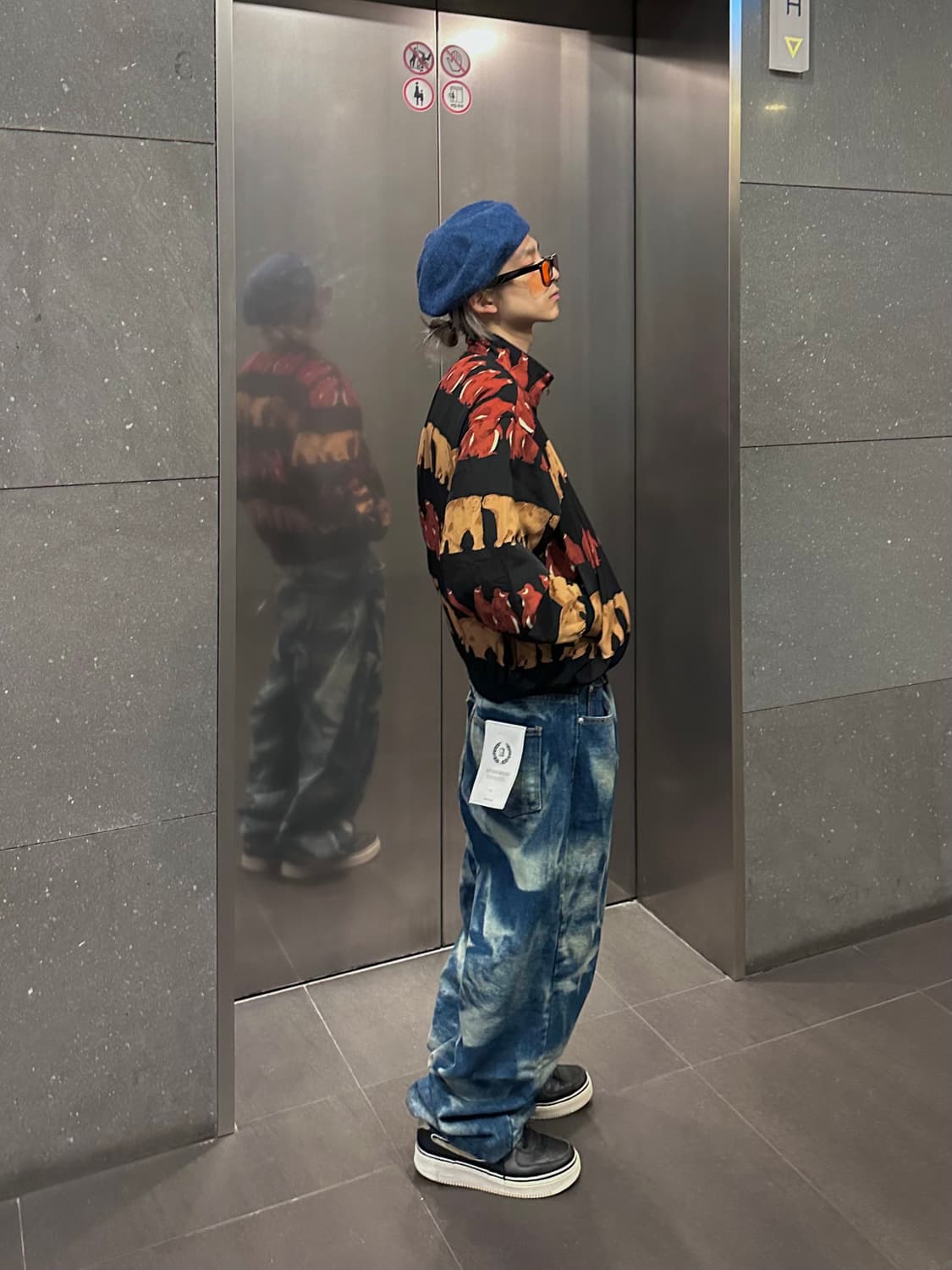 야생 곰 & 펭귄 올오버 블루종 상품이미지2