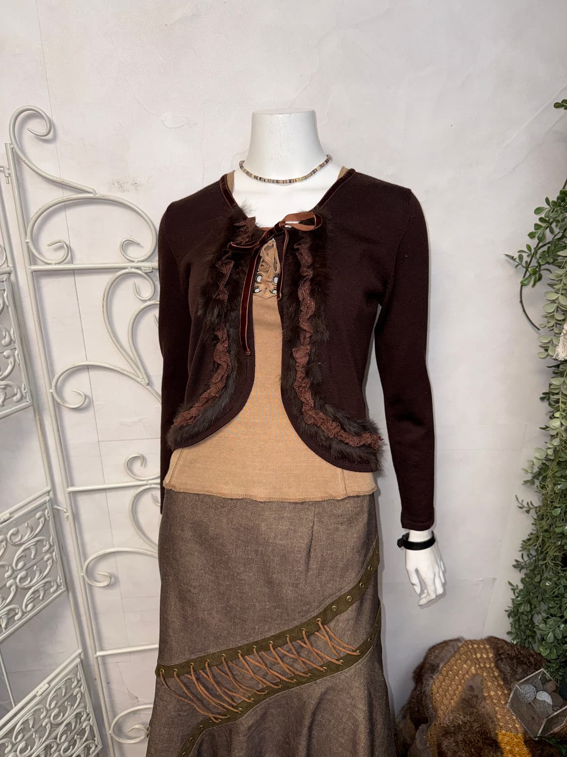 Brown rabbit fur trimming wool cardigan 상품이미지6