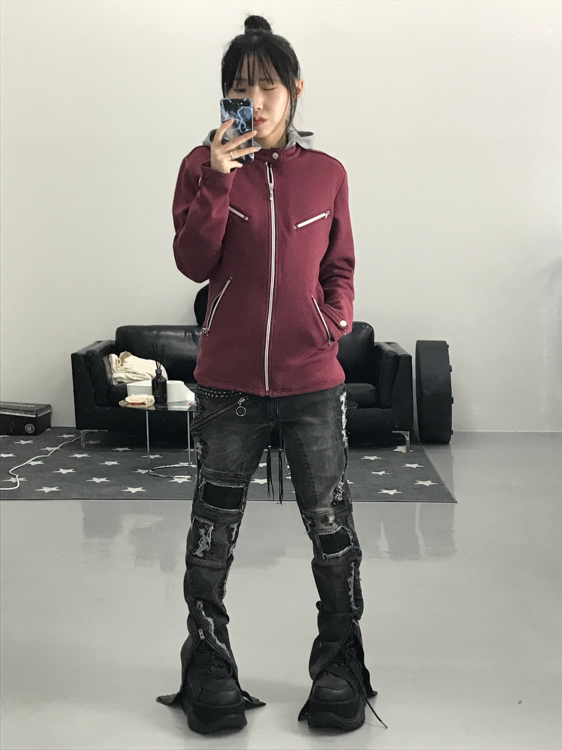 제펜 버건디 디테일 집업 상품이미지1