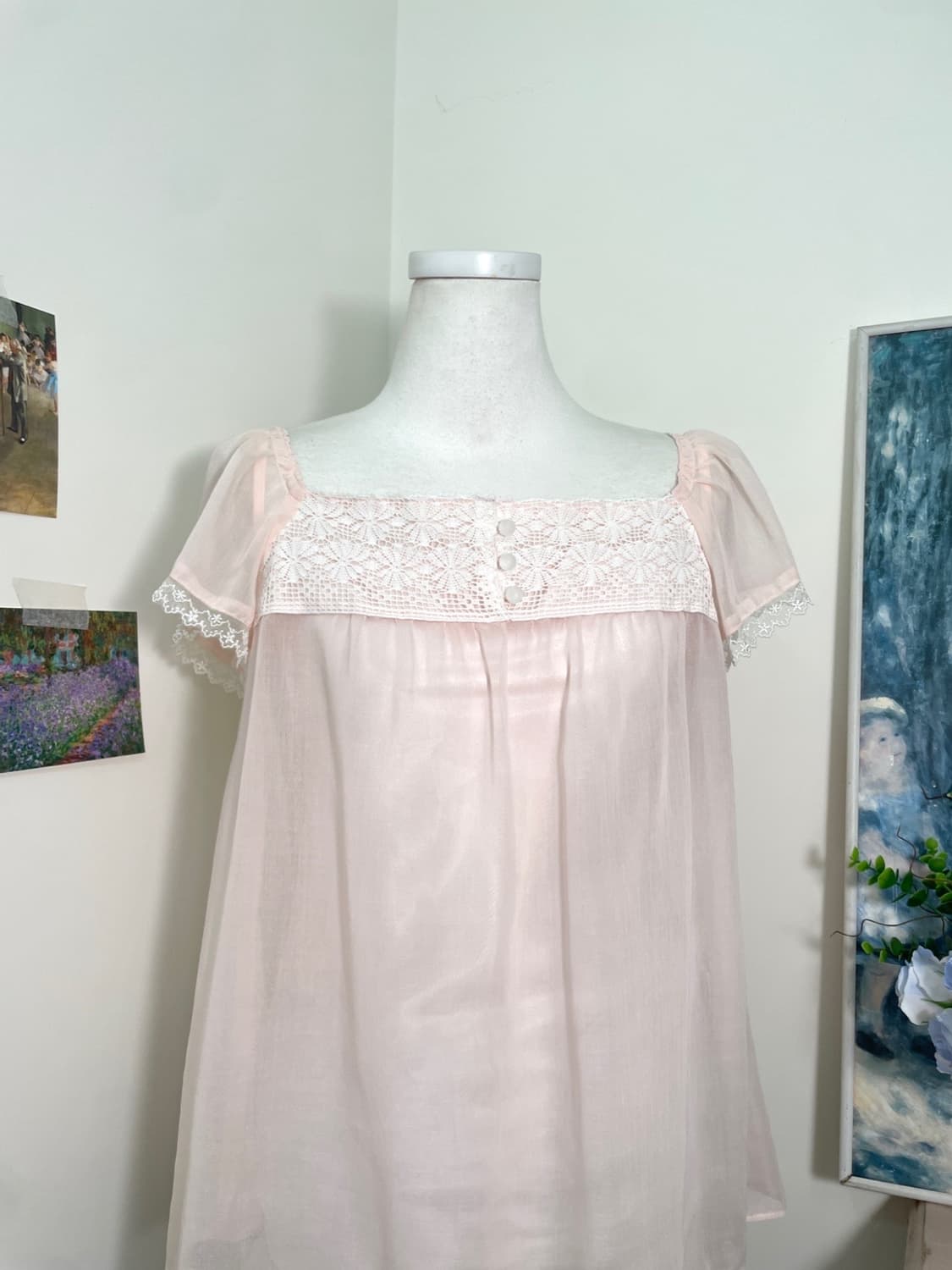 sheer pink lace square-neck princess blo 상품이미지5
