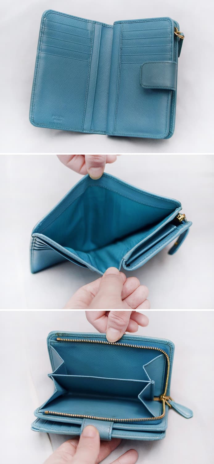 프라다 사피아노 메탈 로고 지퍼포켓 중지갑 (에메랄드 블루) 상품이미지7