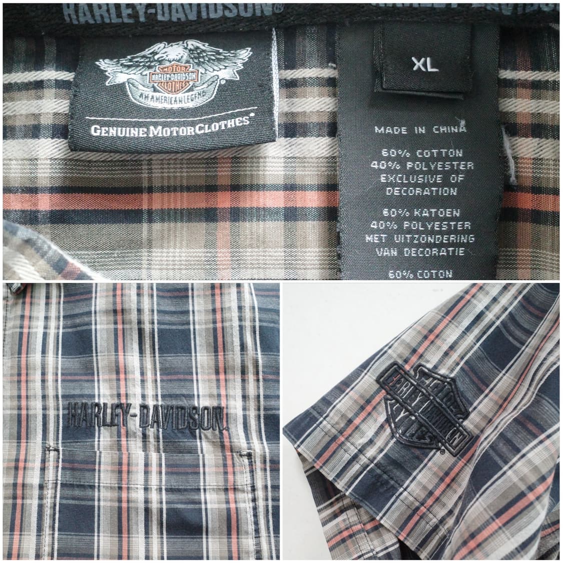할리데이비슨 자수 로고 체크 반팔 셔츠 XL 상품이미지5