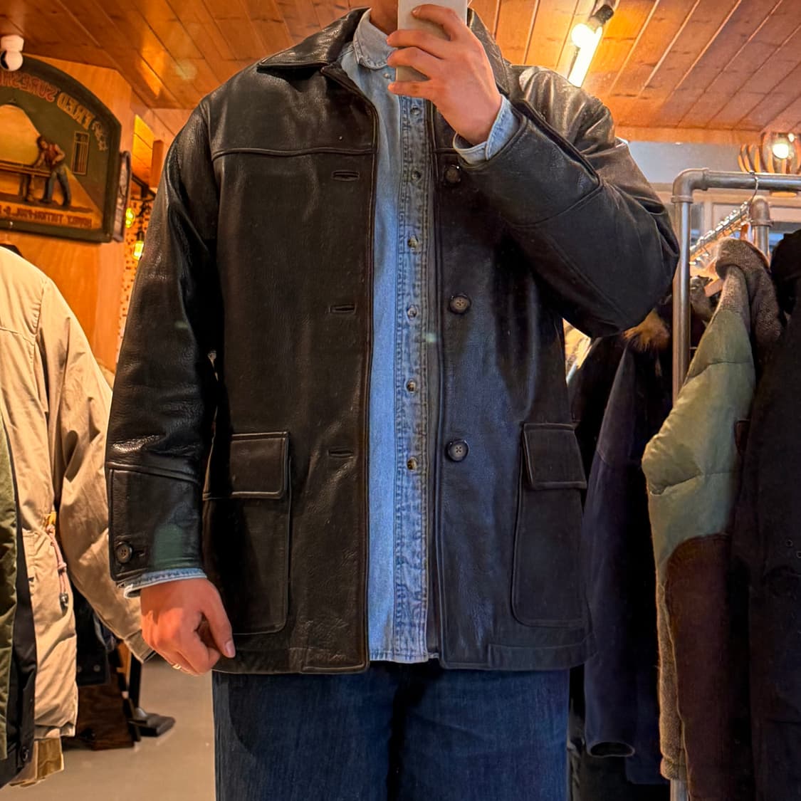 AM스튜디오 헤비 카우레더 카 코트 L 소가죽 자켓 상품이미지7