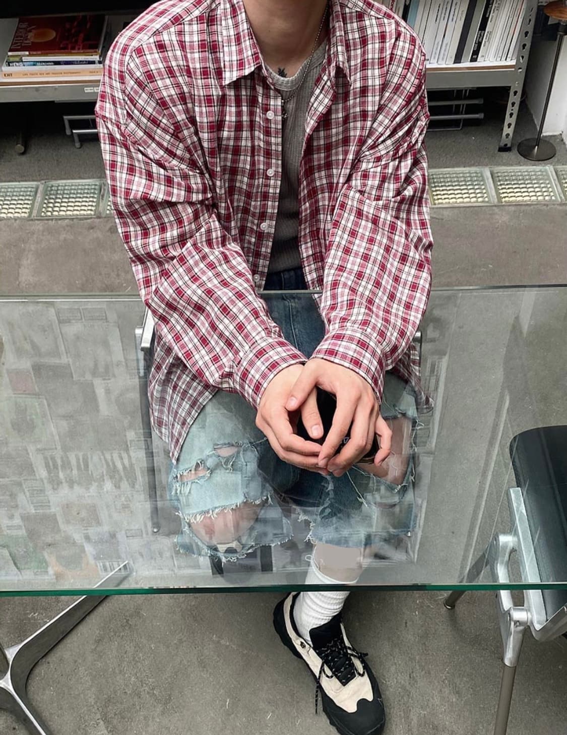 체크 셔츠 레드 새상품 상품이미지3