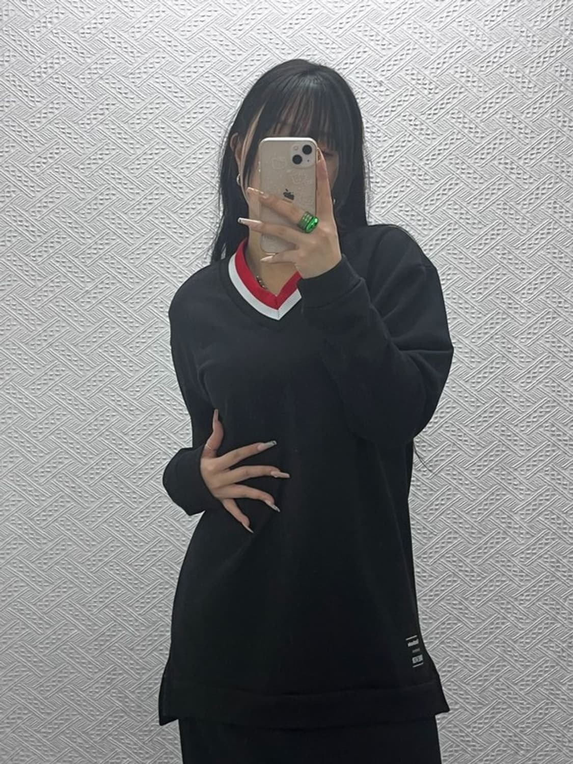 리복 클래식 레트로 배색 브이넥 롱 맨투맨 L C08345 상품이미지1