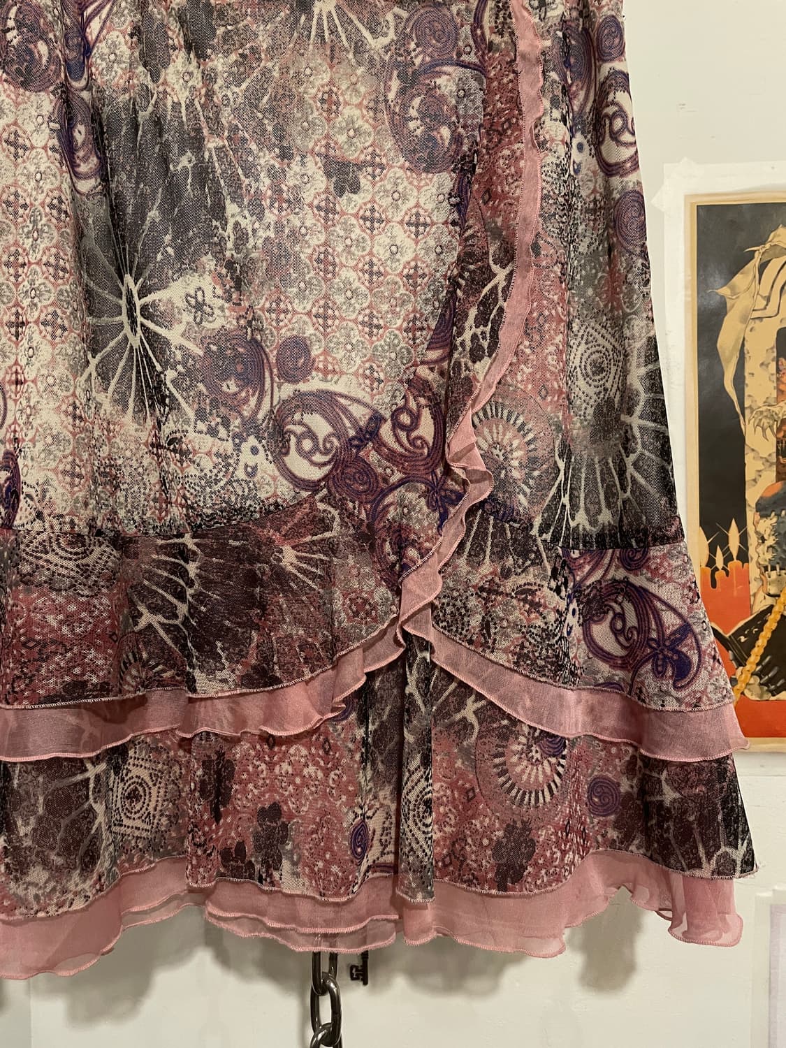 오리엔탈 플라워 패턴 핑크 스커트 상품이미지2