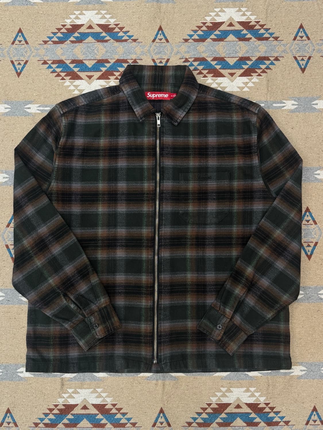 [M] 슈프림 쉐도우 플레이드 플란넬 집업 셔츠 그린 - 24SS 상품이미지4