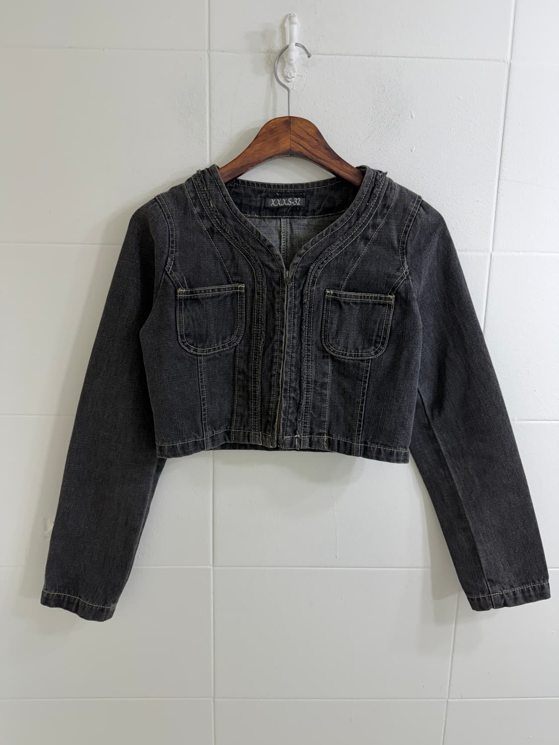 (상의 세트) 할리데이비슨 그레이 원피스 나시 + 흑청 크롭 자켓 상품이미지4