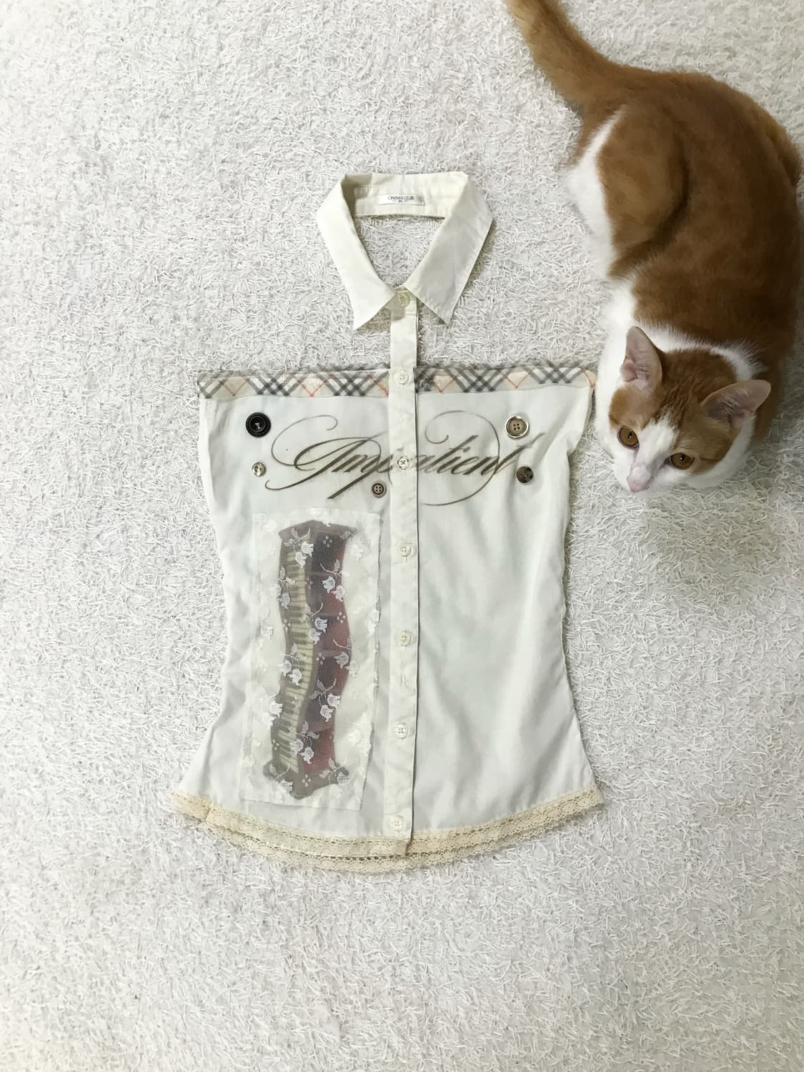 Script & Lace Trim Collar Cut Sleeveless 상품이미지3