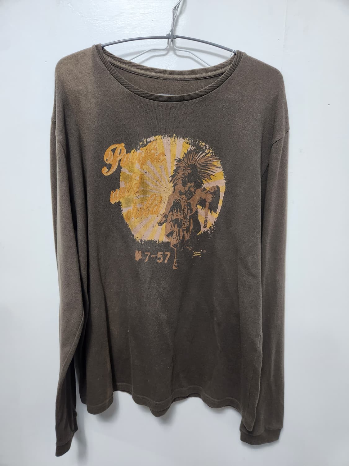 아메리칸 빈티지 인디언 그래픽 피그먼트 롱슬리브 상품이미지1