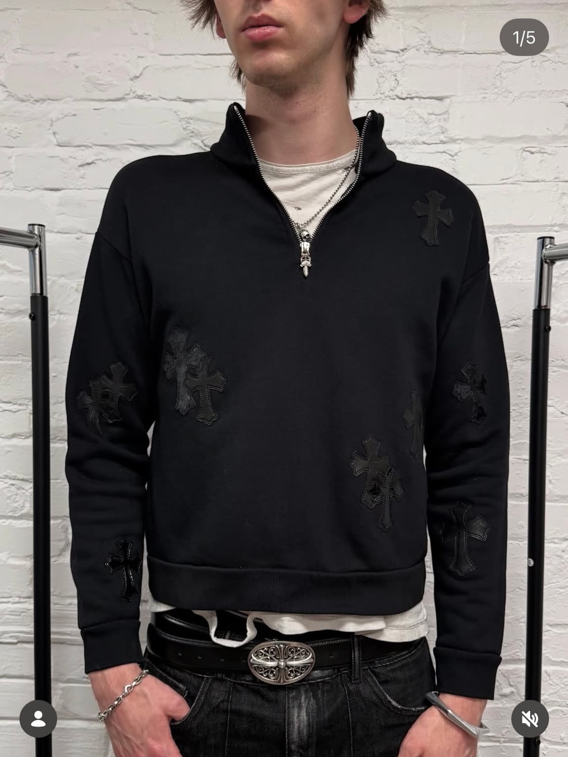 크롬하츠 크로스 레더 패치 하프 집업 상품이미지4