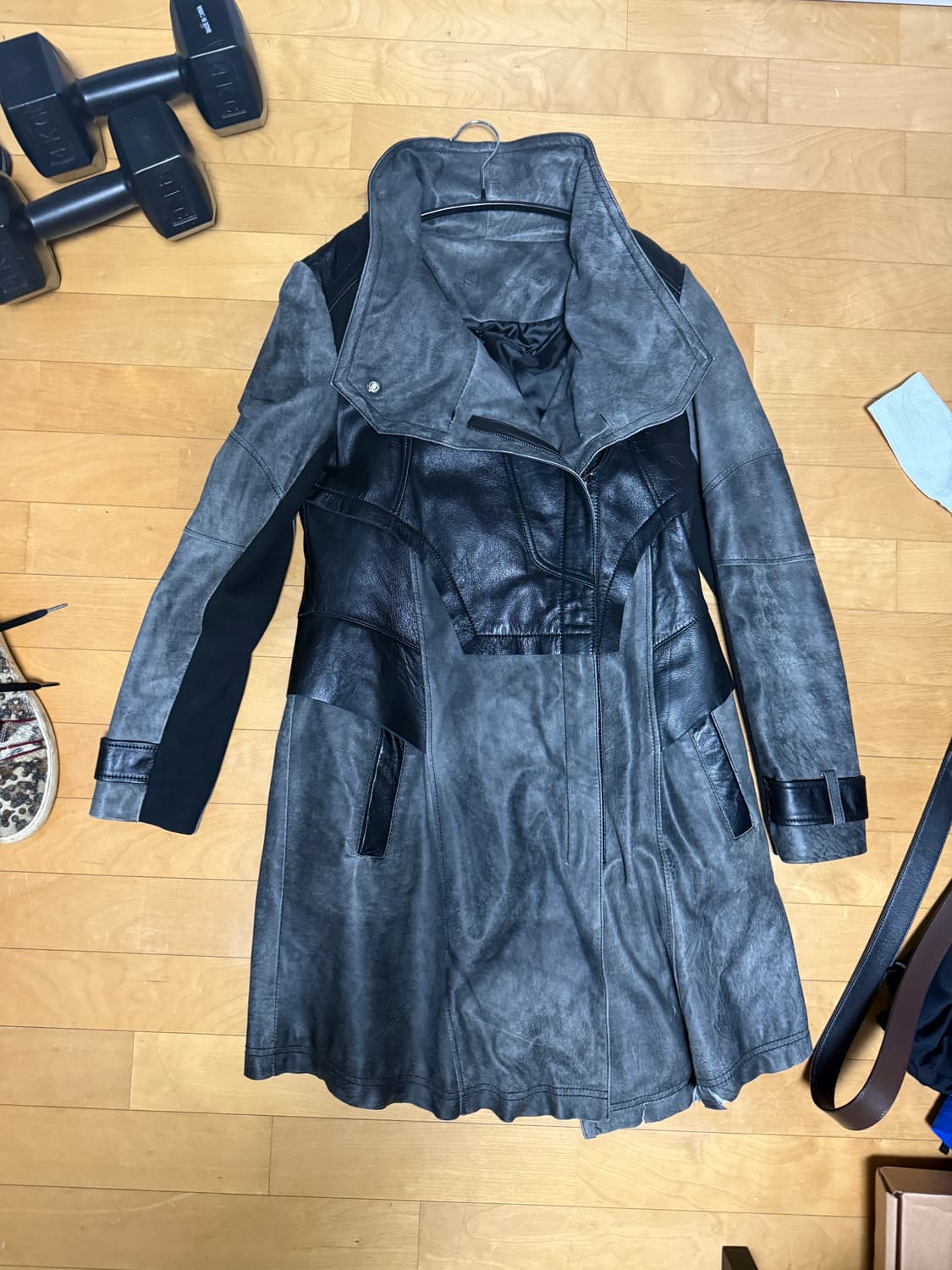 레더 하이넥 코트 상품이미지4