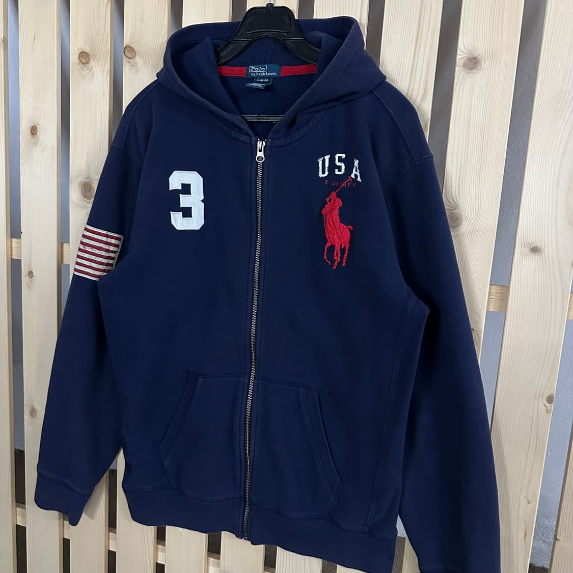 (L) 폴로 랄프로렌 빅포니 USA 성조기 네이비 후드집업 상품이미지2