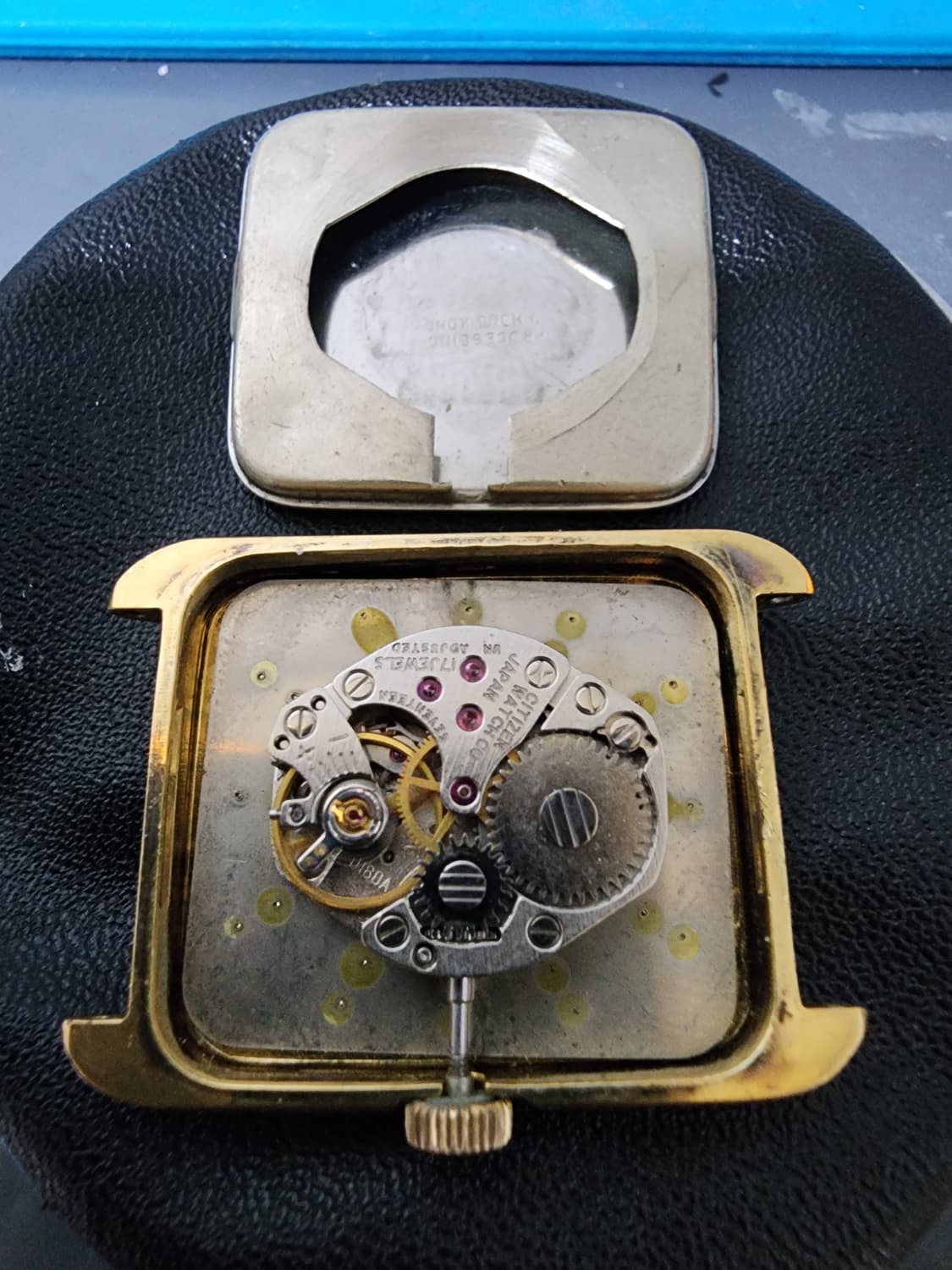 70's 빈티지 시티즌 블랙다이얼 사각 금장 수동 시계 공용 상품이미지9