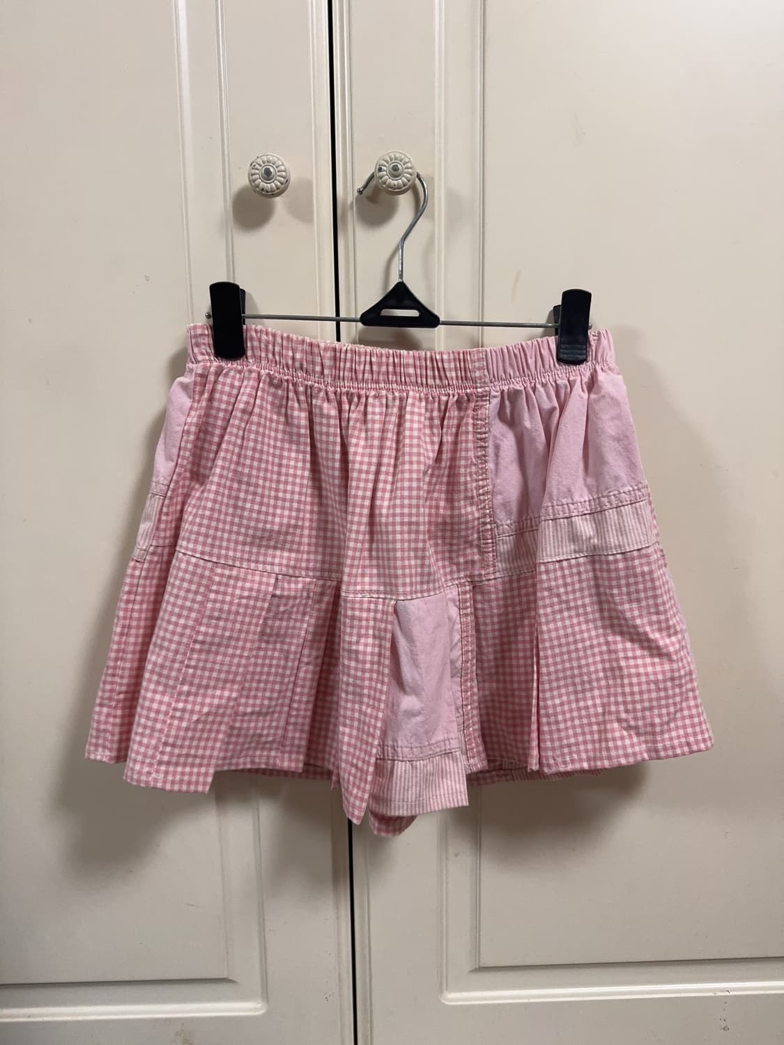 모리걸 일본 빈티지 핸드메이드 패치워크 깅엄체크 테니스 패치 스커트 상품이미지1