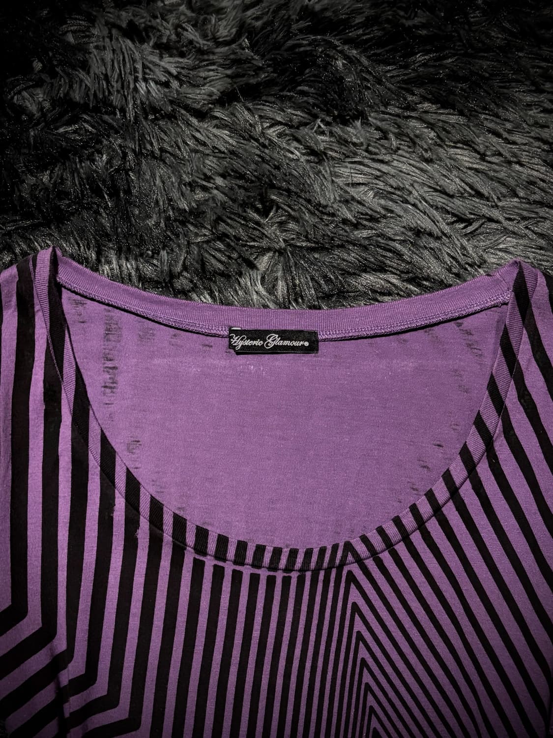 Hysteric Glamour 걸프린팅 스타 스트라이프 퍼플 반팔 티셔츠 상품이미지5