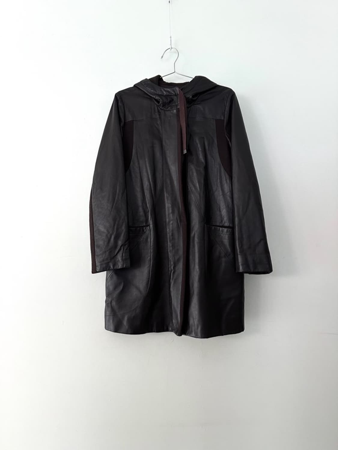 Knit dual hoody leather jacket / brown 상품이미지1