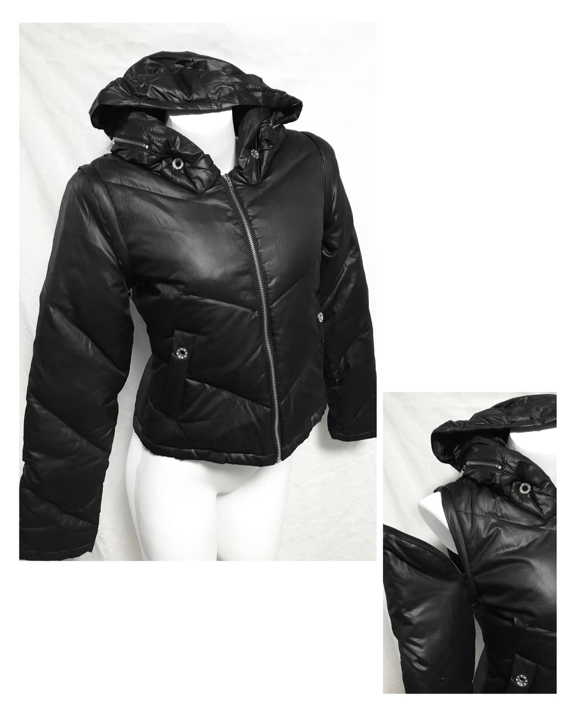 빈티지 펑크 2way 큐빅 버튼 패딩 자켓 상품이미지1