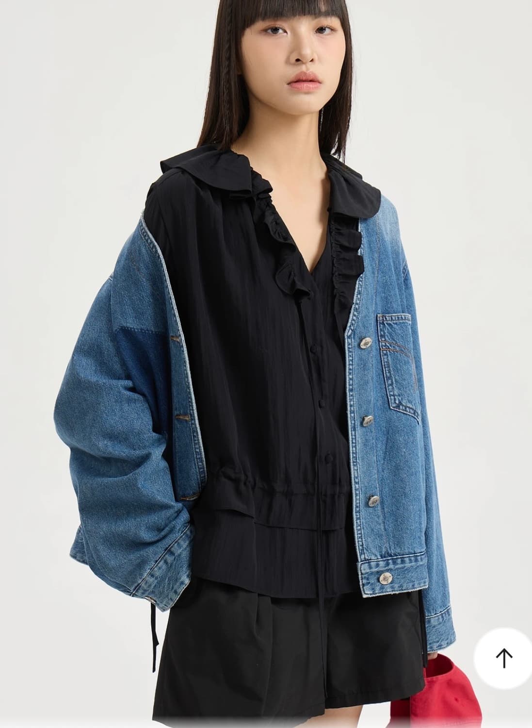 (새상품) 럭키슈에뜨 V넥 오버사이즈 데님 자켓 38 상품이미지4