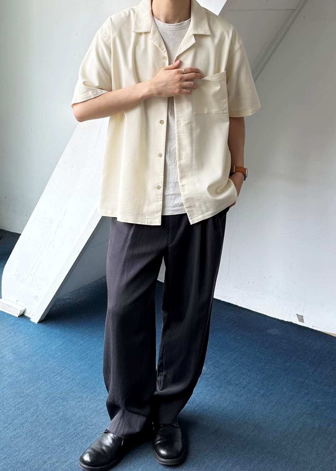 Natural texture fabric open collar shirt 상품이미지8