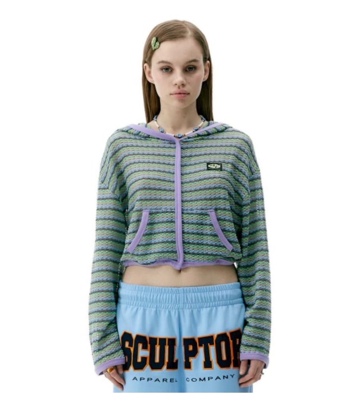 Stripe Knit Hoodie Multi Green 상품이미지1