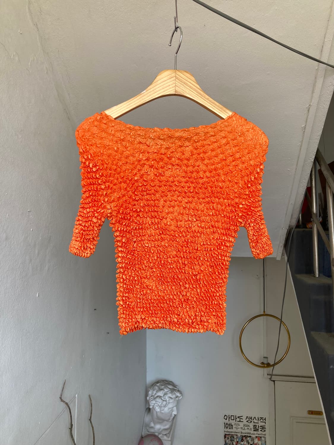 올록볼록 오렌지 반팔 블라우스 상품이미지4