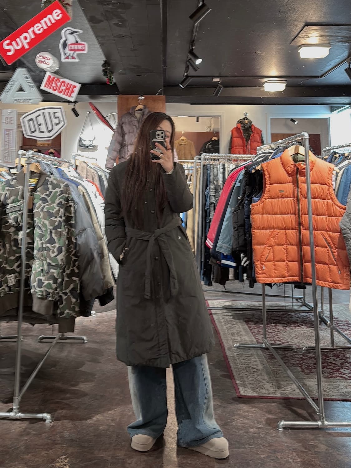 에디바우어 벨티드 카키 양모 롱 패딩 코트 자켓 L 상품이미지10