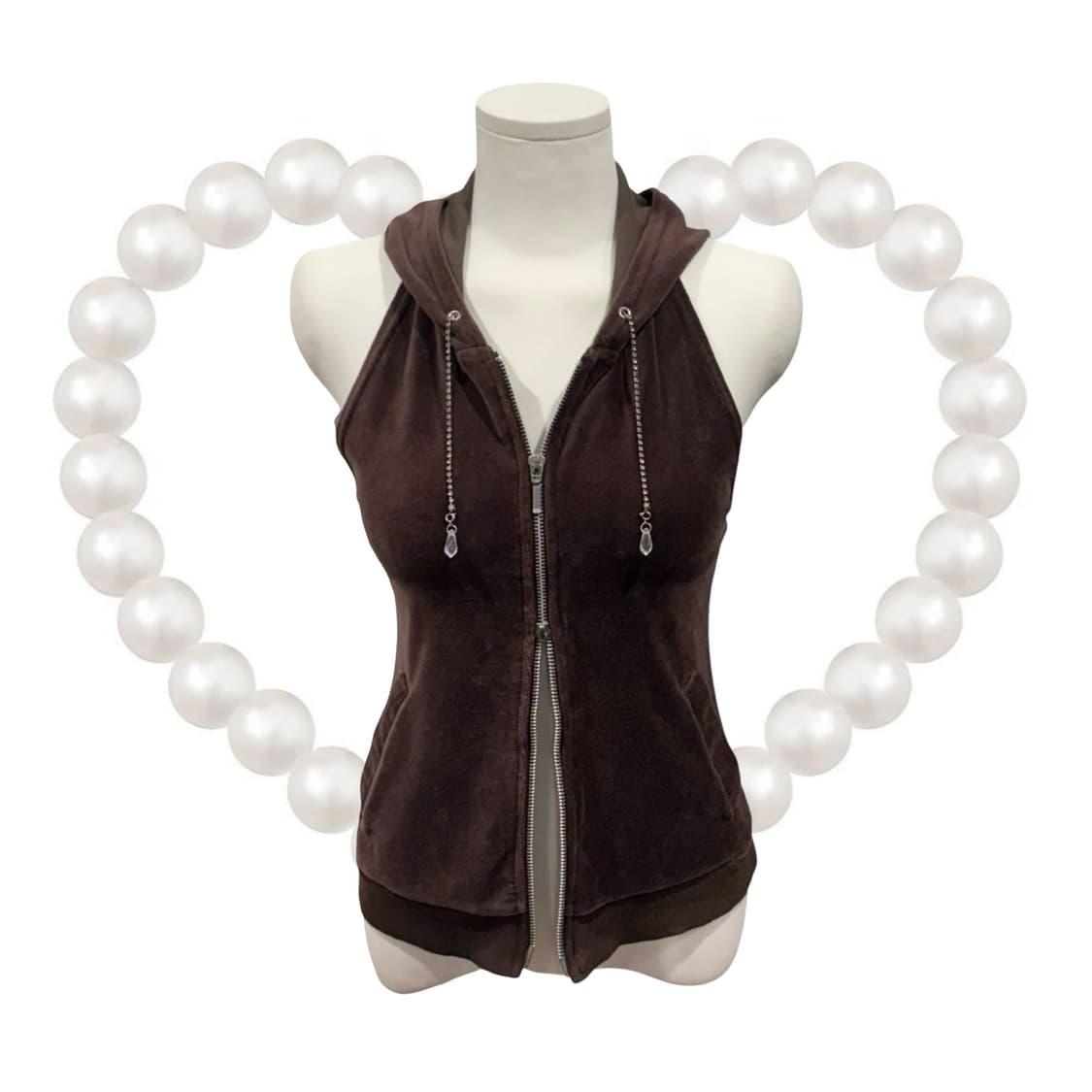 일본 빈티지 브라운 벨벳 홀터넥 슬리브리스 백리스 후드집업 갸루 y2k 상품이미지2