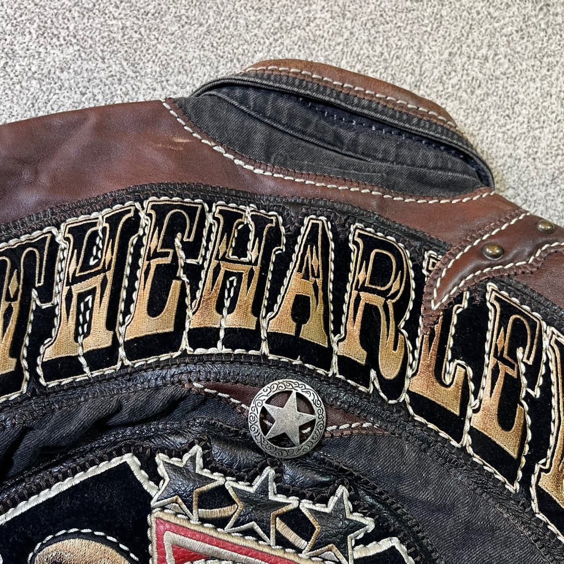 VINTAGE 커스텀 할리 데님 레더 베스트 자켓 상품이미지6