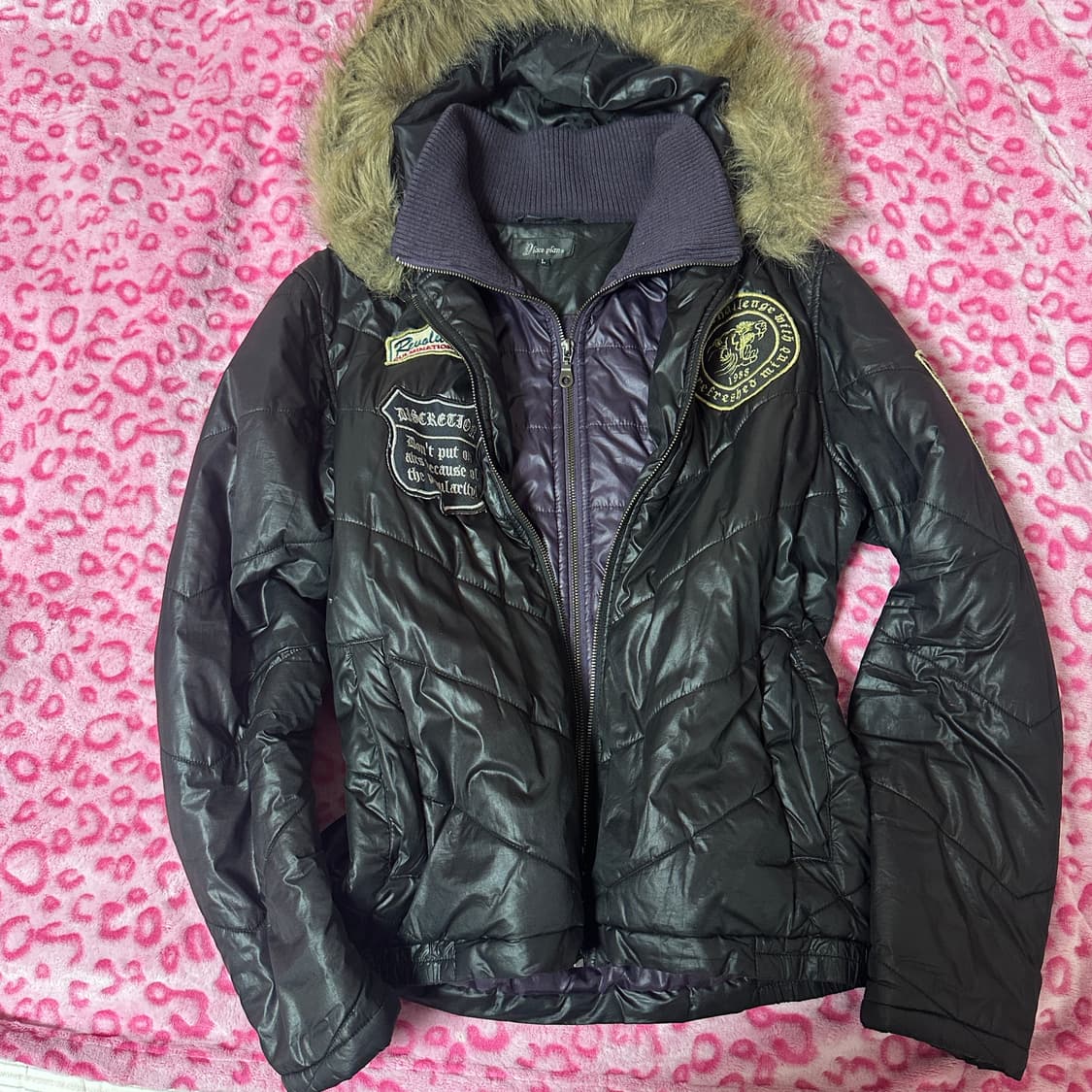 빈티지 갸루 레이어드 패딩 자켓 퍼 패딩 아우터 상품이미지3