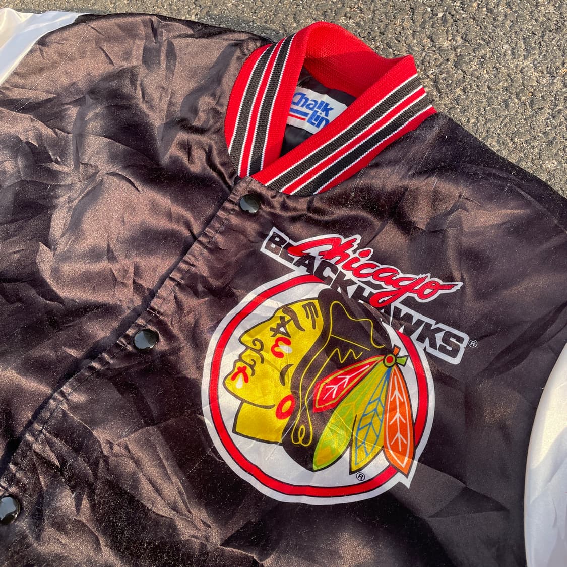 90s 초크라인 올드스쿨 사틴 바시티 자켓 힙합 스타디움 점퍼 L 상품이미지5