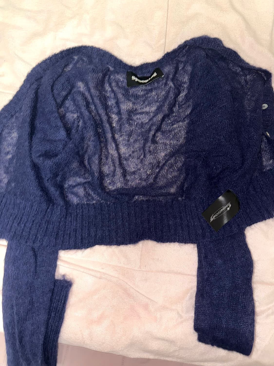 쓰리타임즈스푸닝 모헤어 울가디건 네이비 에이블리엔젤넘버555갸루애즈온 상품이미지2