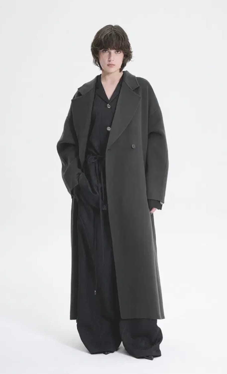 트리밍버드 와이드 롱코트 카키그레이 상품이미지2