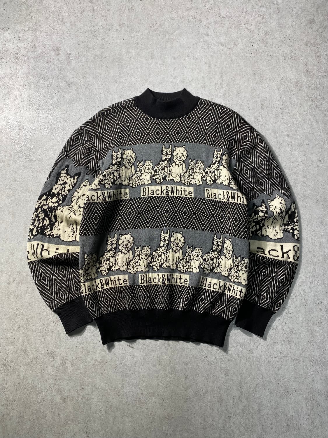 [XL] 90s Black & White 블랙앤화이트 크루넥 울 니트 상품이미지1