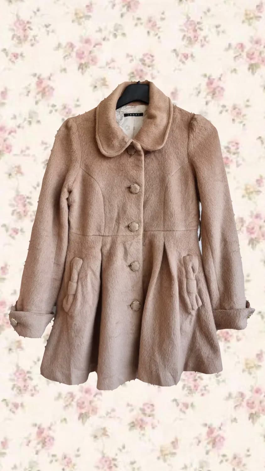 잉그니 라떼 리본 코트 브라운라떼갸루히메갸루니혼진둥근카라리즈리사 상품이미지1