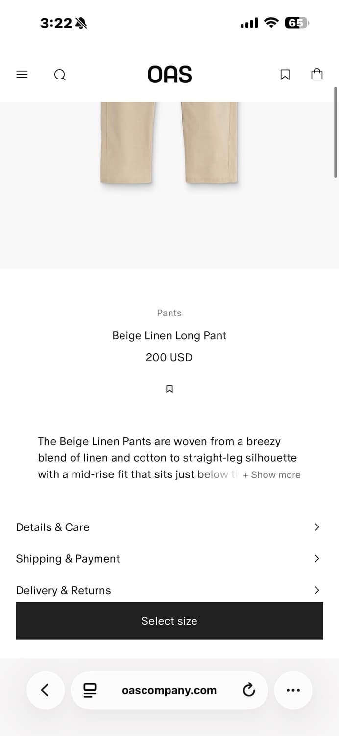 오아스 베이지 린넨 팬츠 M사이즈 상품이미지6